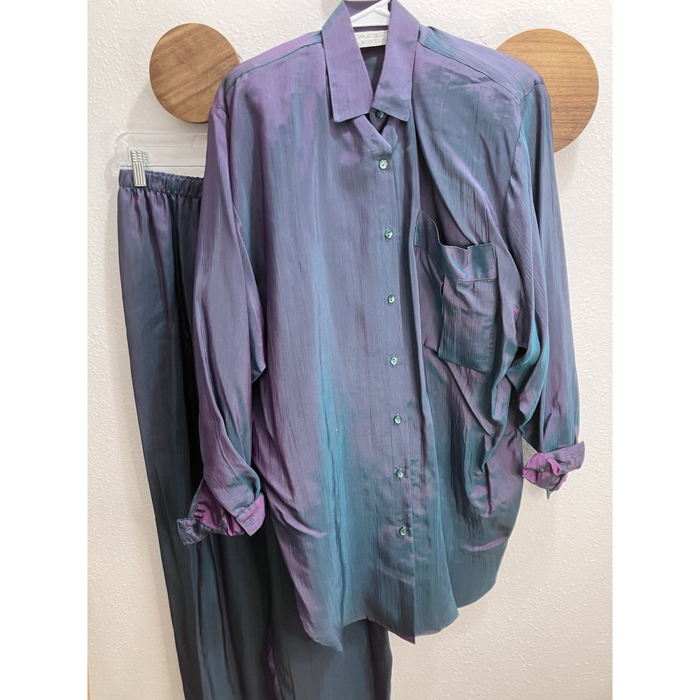 VTG Tareti By Cactus Iridescent Purple Button Up & Matching Pants Size *Read